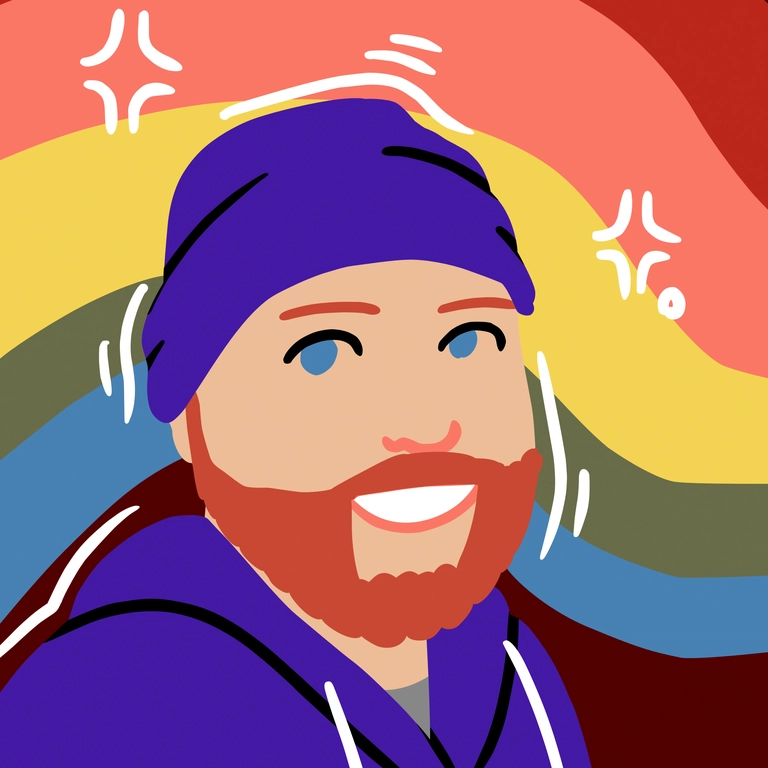 A colorful digital vector avatar of me, Greg.