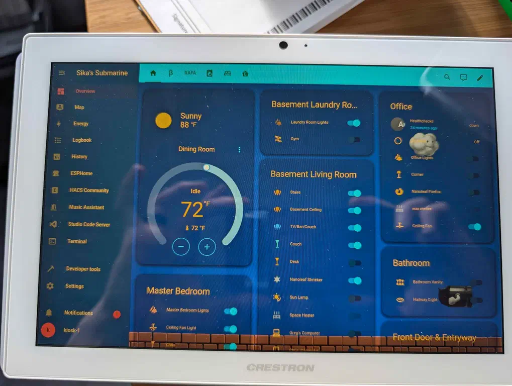 A picture of a device showing my internally available instance of Home Assistant.