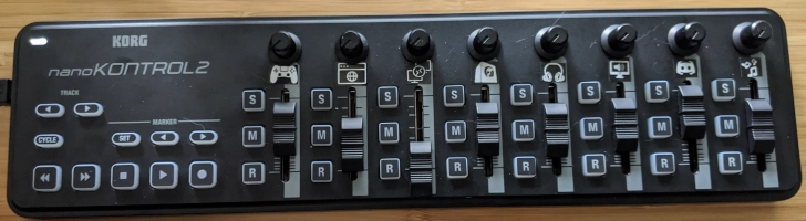 KORG nanoKONTROL2 w/ Automidically A MIDI device being used to control volume mixers in Windows + PowerShell scripts/automations. That KORG nanoKONTROL2 is still on my desk BTW.